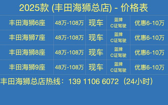 丰田海狮销售电线座带卫生间价格(图5)
