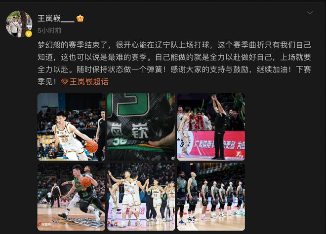 王岚嵚总结本赛季：很开心能在辽宁队上场打球随时保持状态做一个弹簧(图1)